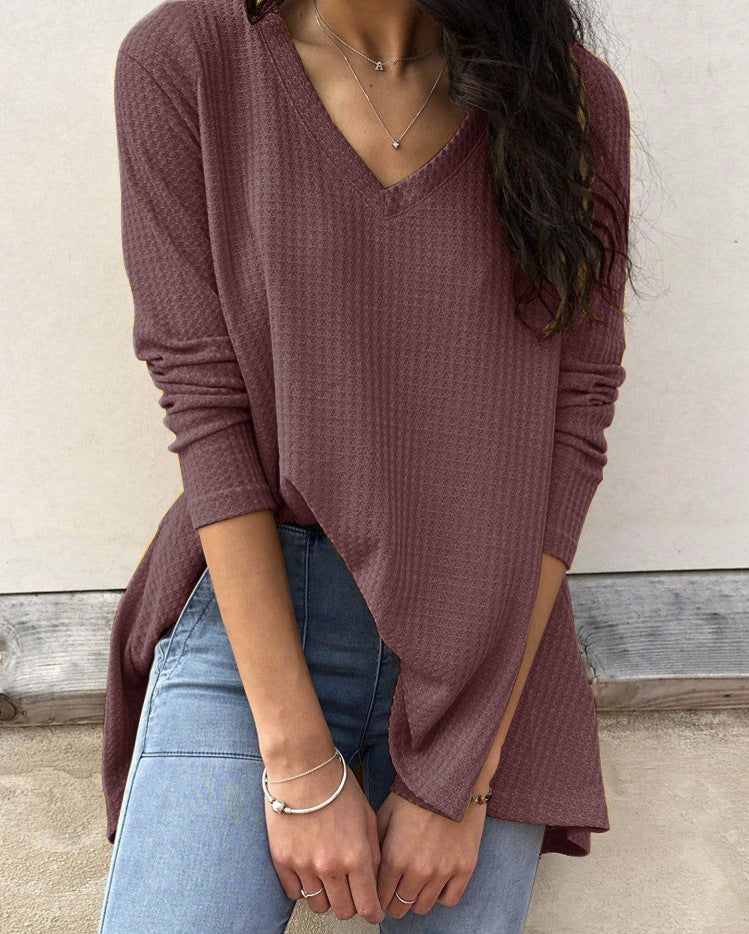 T-shirt à manches longues pour femmes avec décolleté en V et ourlet asymétrique Chic & Stil