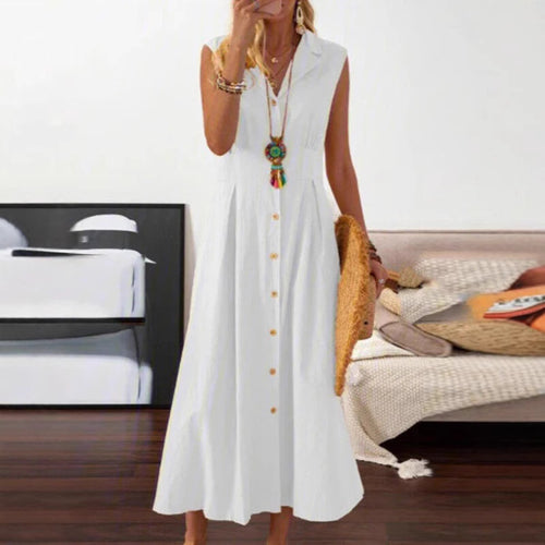 Summer maxi dress for ladies with button placket and sleeveless design Lune London
