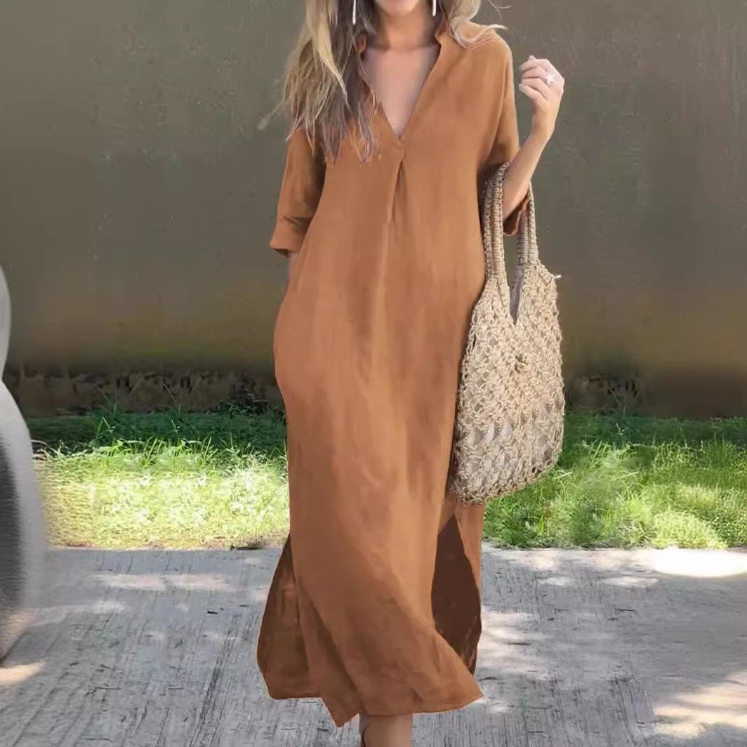 Maxi dress for women with high V-neck and relaxed fit Lune London