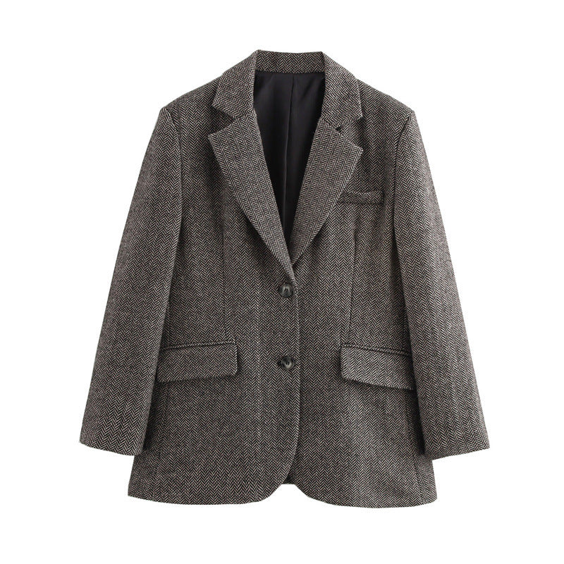 Elegant blazer jacket for women with textured herringbone pattern Lune London