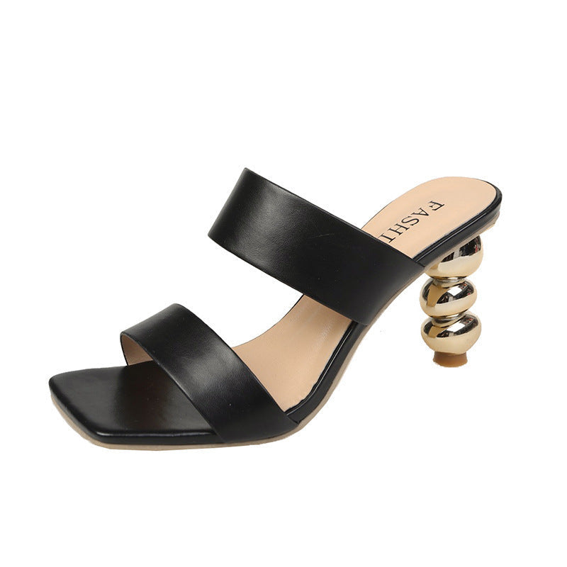 Women's Elegant Sandals with Curved Heel and Double Strap Lune London