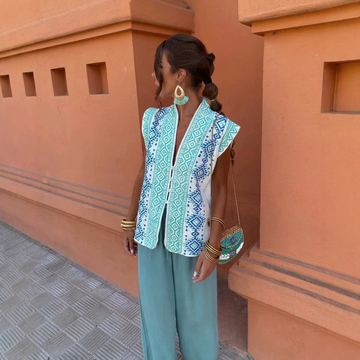 Exciting geometric pattern blouse top for women Lune London