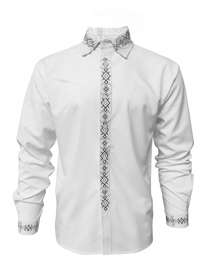 Elegant long-sleeve shirt for men with exclusive embroidered collar Lune London