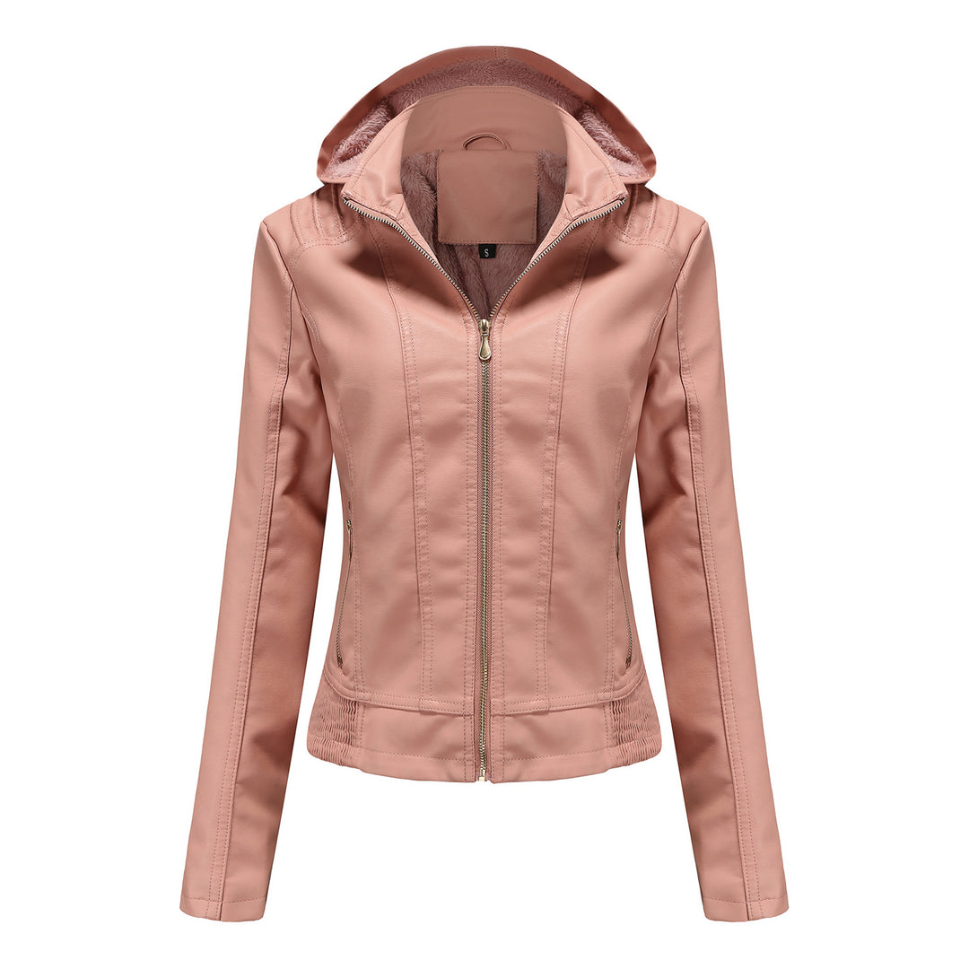 Elegant faux leather jacket for women with high collar and elastic cuffs Lune London