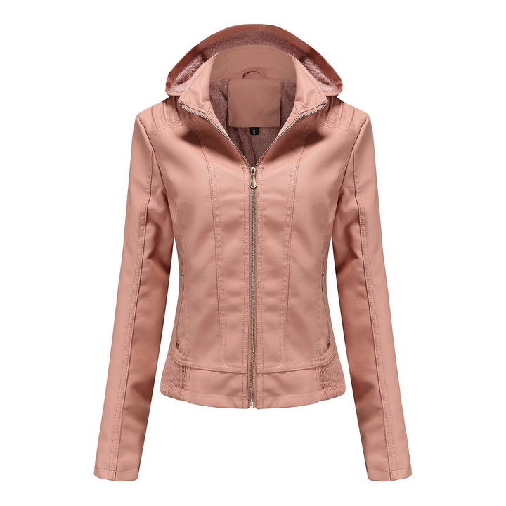 Elegant faux leather jacket for women with high collar and elastic cuffs Lune London