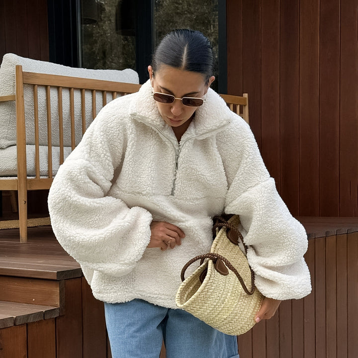 Soft fleece sweater for women with high collar and pockets Lune London