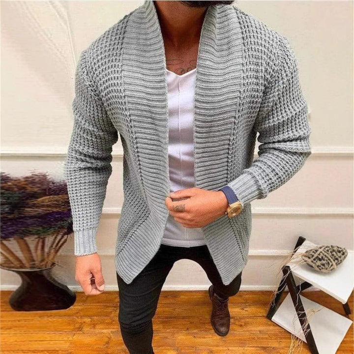 Men's knitted jacket with open design and deep collar Lune London