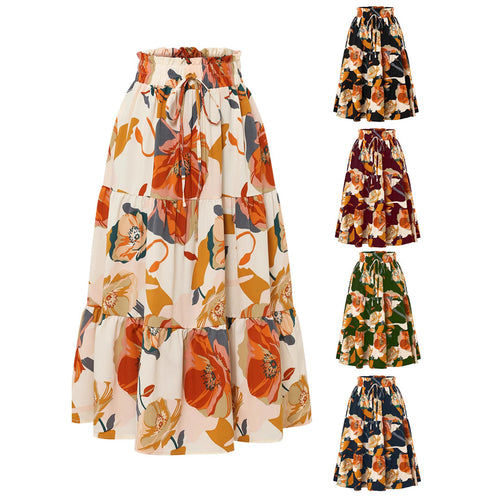 Maxi skirt for women with voluminous ruffles and a floral print Lune London