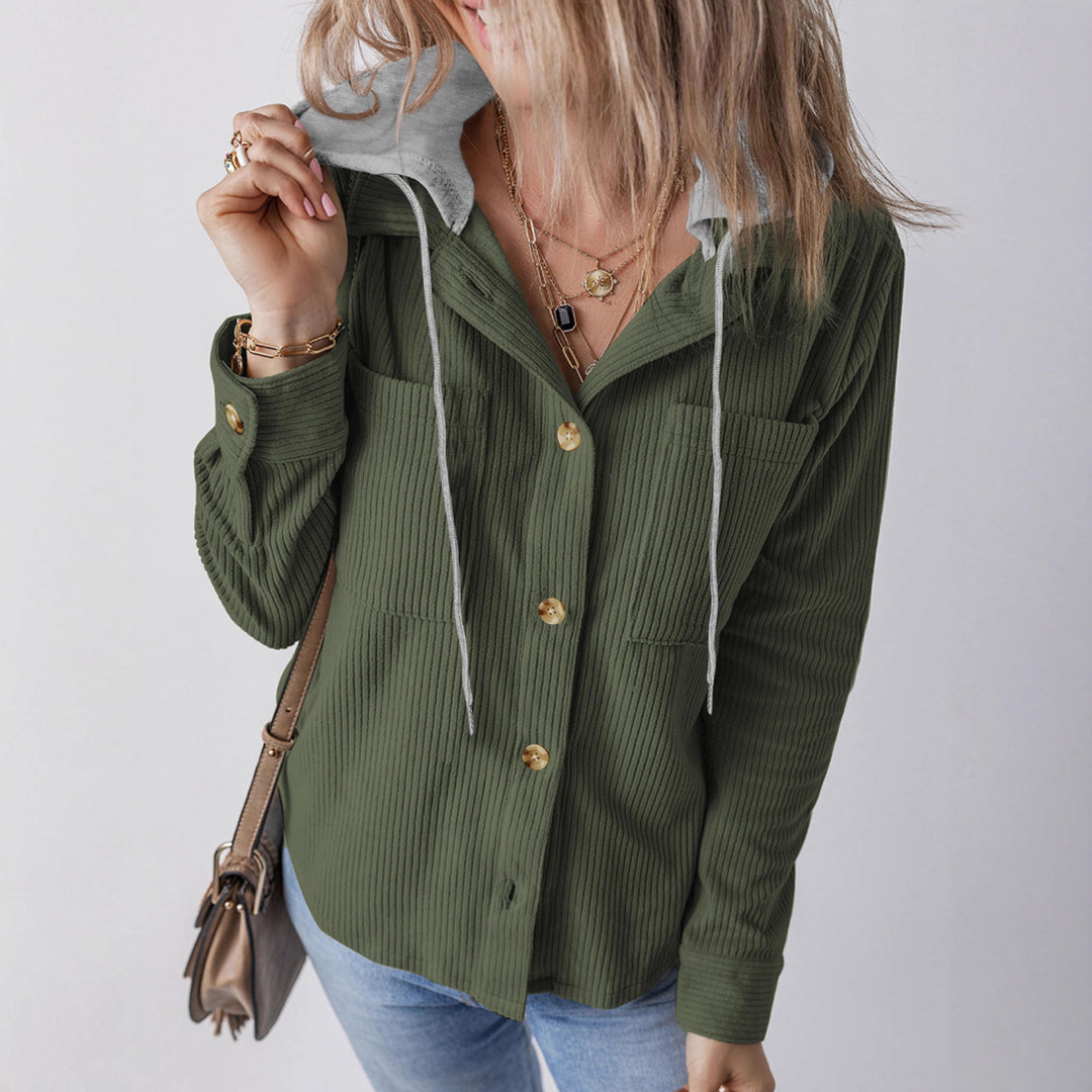 Veste chemise rayée pour femmes avec capuche et poches pratiques Chic & Stil