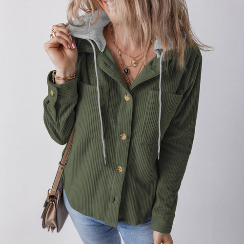 Veste chemise rayée pour femmes avec capuche et poches pratiques Chic & Stil