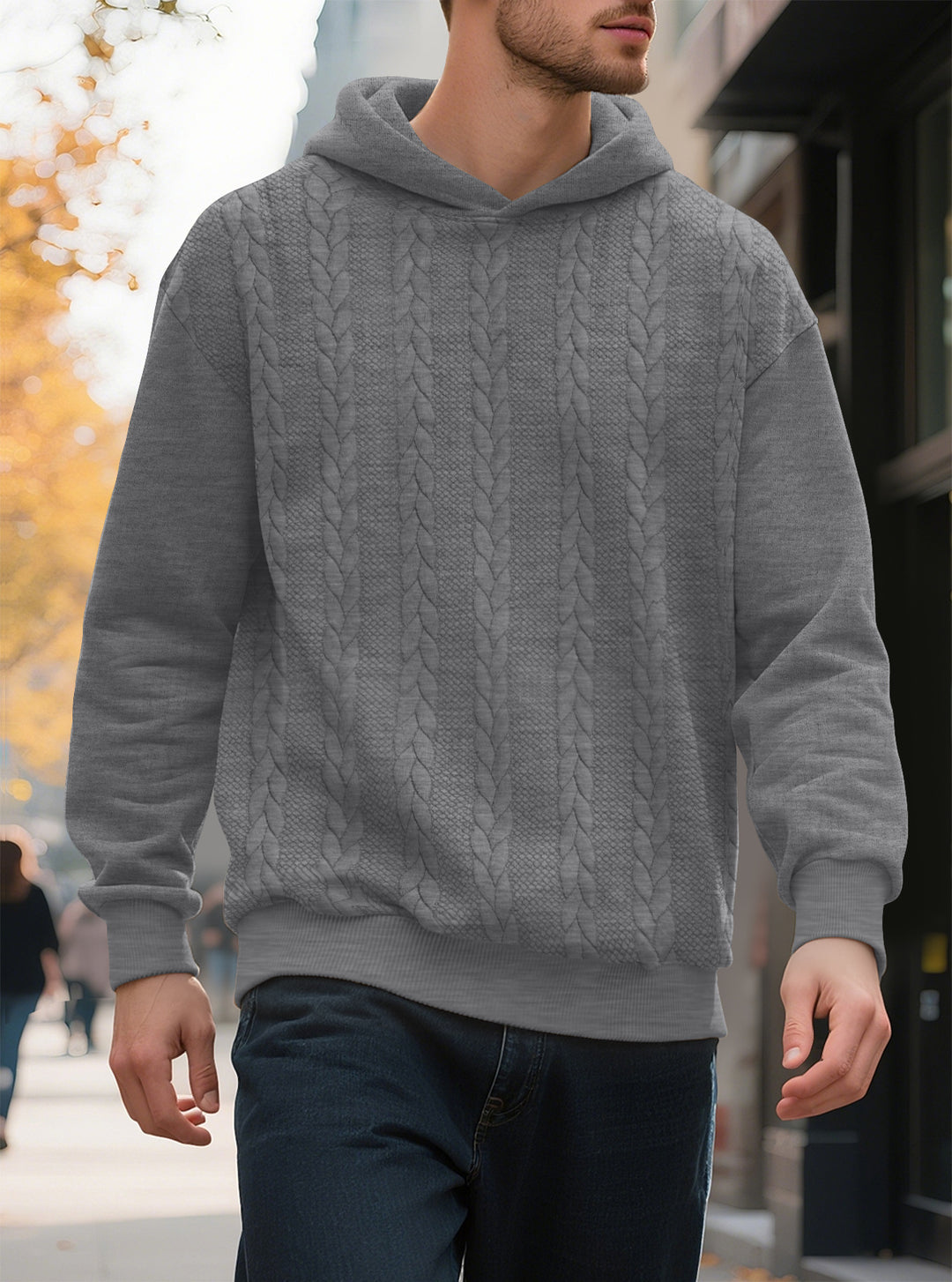 Men's Hoodie with Textured Knitted Pattern and Trendy Accents Lune London