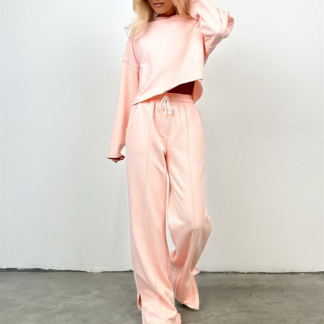 Lune London casual cropped sweatshirt and loose sweatpants set for women