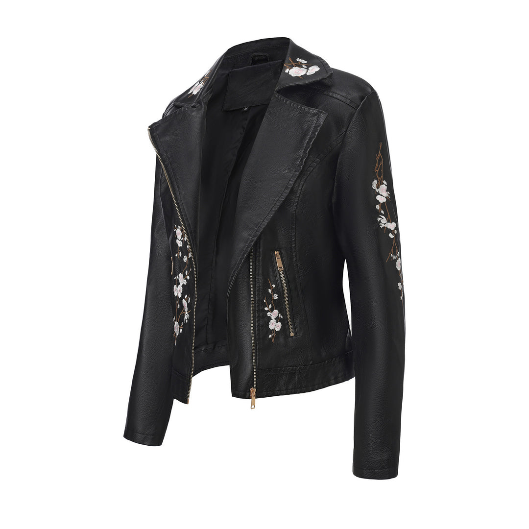 Trendy motorcycle jacket for women with embroidered floral pattern Lune London