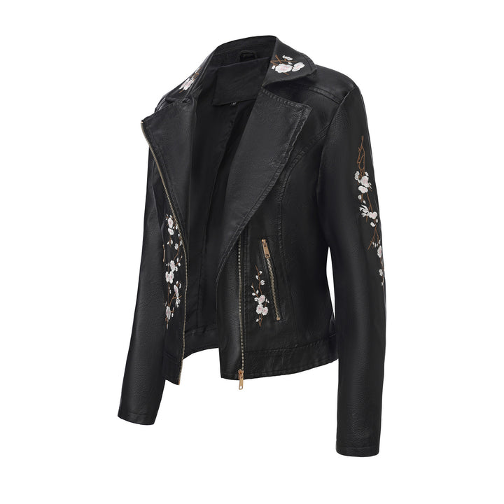 Trendy motorcycle jacket for women with embroidered floral pattern Lune London