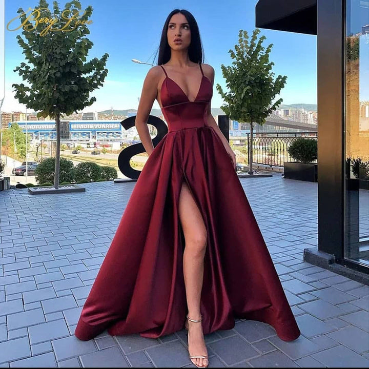 Women's Evening Dress with Exciting Slit and Elegant V-Neck Lune London