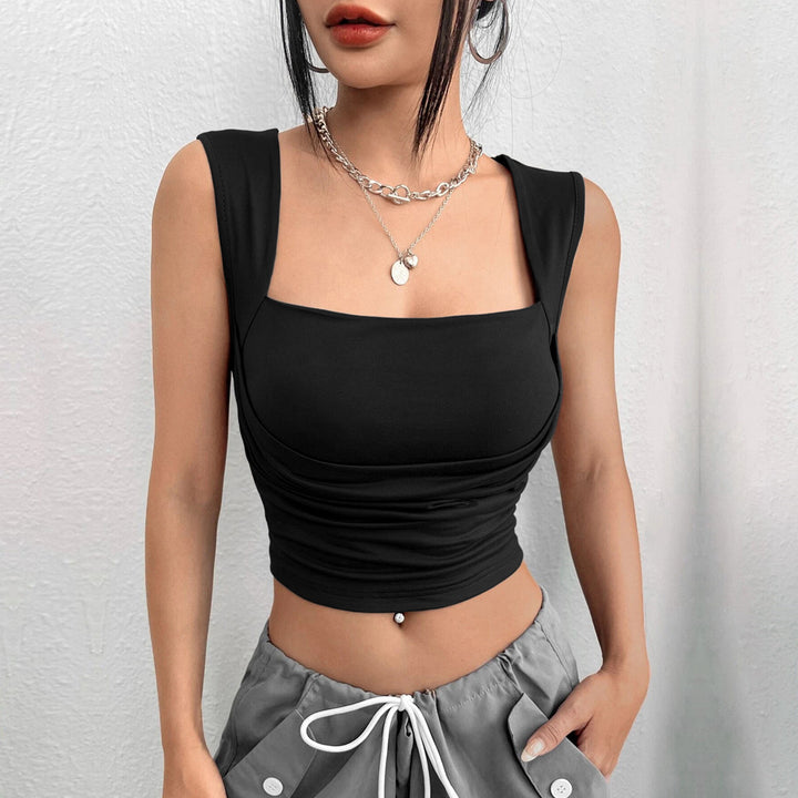 Chic & Stil Women's Short Tank Top with Sophisticated Draping and Square Neckline