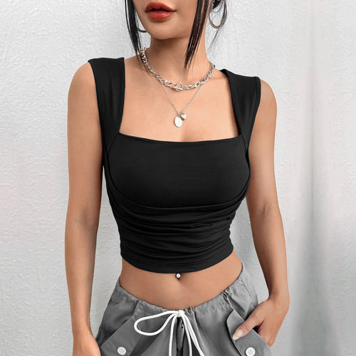 Chic & Stil Women's Short Tank Top with Sophisticated Draping and Square Neckline
