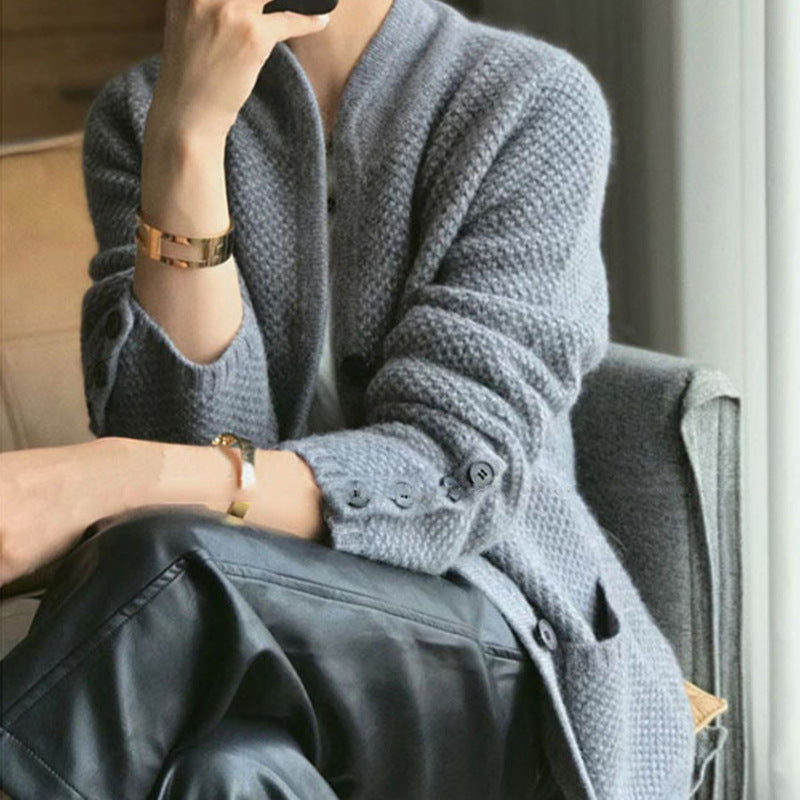 Blazer en tricot à la mode pour femmes avec poches et fermeture à boutons Chic & Stil