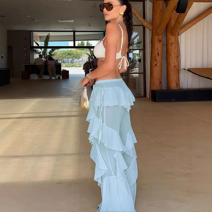 Women Airy Palazzo Pants with Ruffle Details Lune London