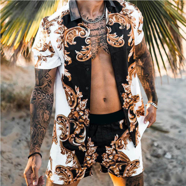 Short sleeve shirt for men with an elaborate baroque design and breathable fabric Lune London