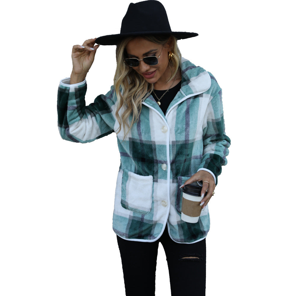 Soft checkered fabric coat for women with modern button details Lune London