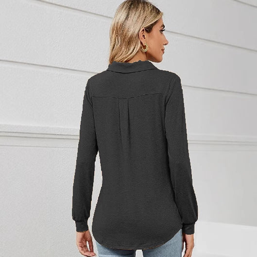 Women long sleeve blouse with polo collar and elegant cut Lune London