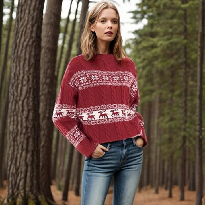 Ladies thick knit sweater with festive reindeer design Lune London