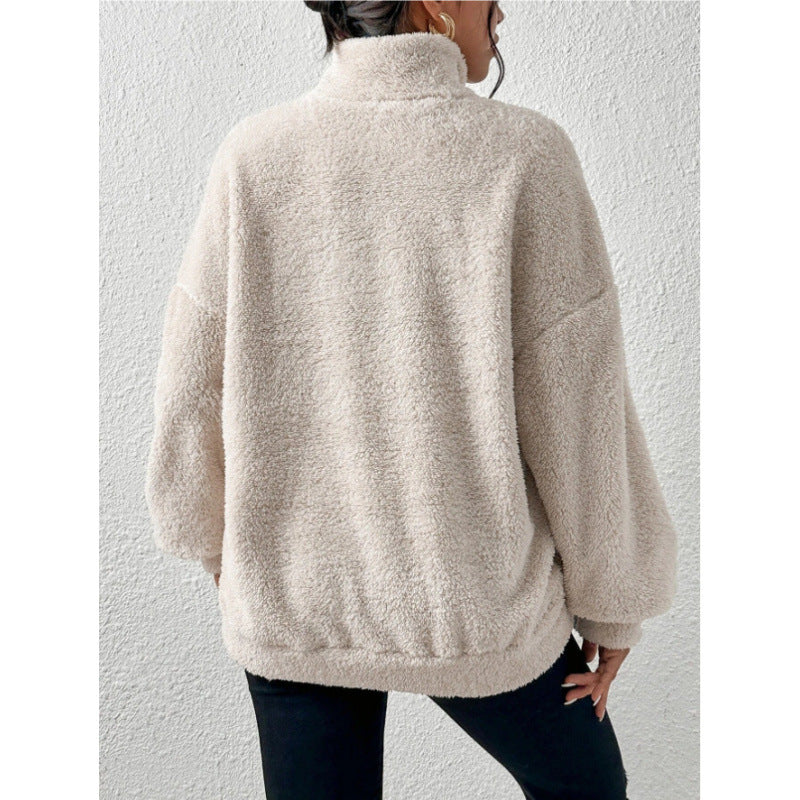 Ladies Soft Sweater and Teddy with half-zip and kangaroo pocket Lune London