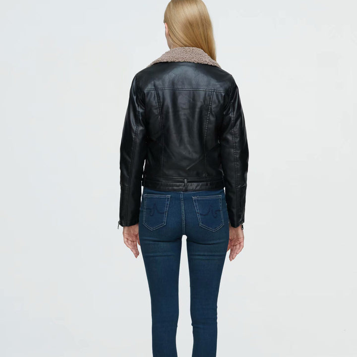 Stylish sheepskin biker jacket for ladies with double zip closure and adjustable belt Lune London