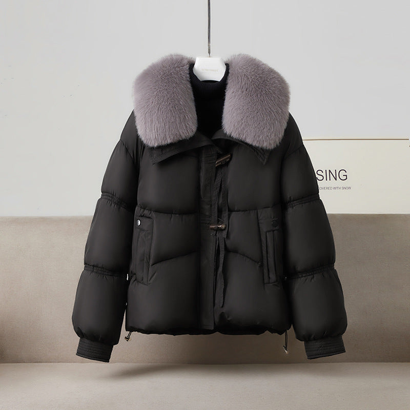 Ladies stylish winter puffer coat with removable faux fur collar Lune London