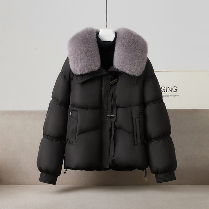Ladies stylish winter puffer coat with removable faux fur collar Lune London