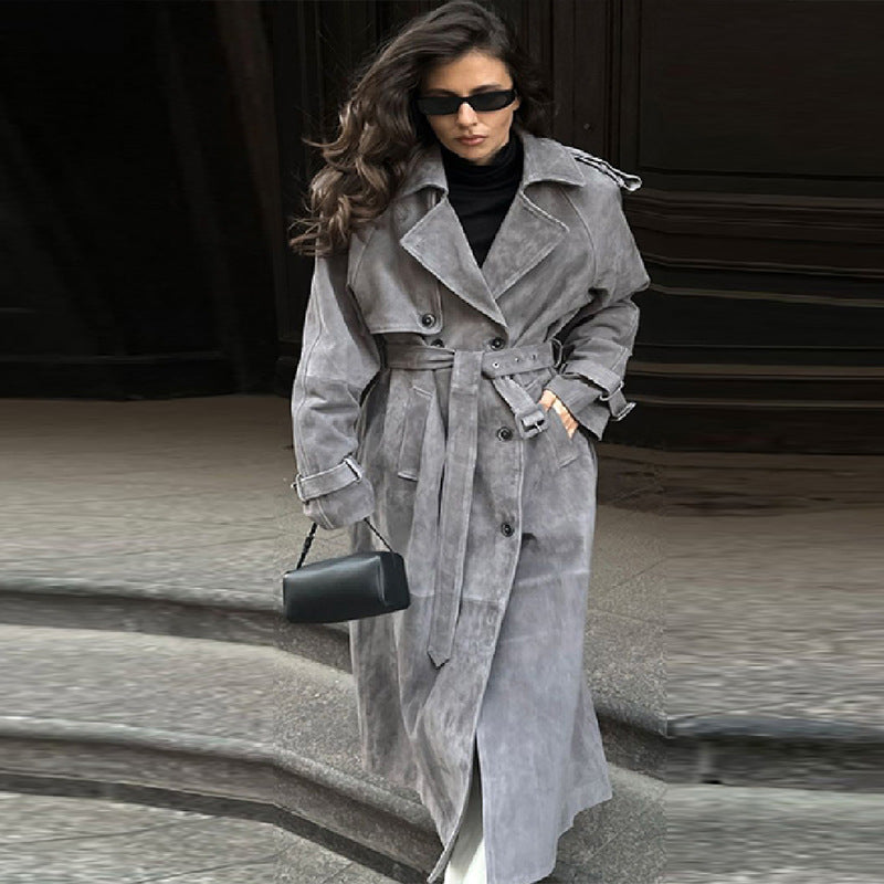 Manteau trench long en suede élégant et confortable pour femmes Chic & Stil
