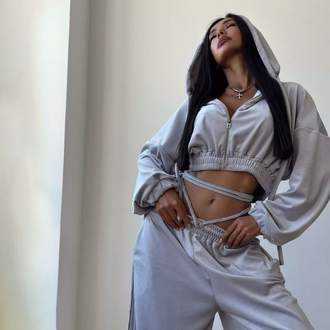 Casual tracksuit for women with hooded top and wide-leg pants Lune London