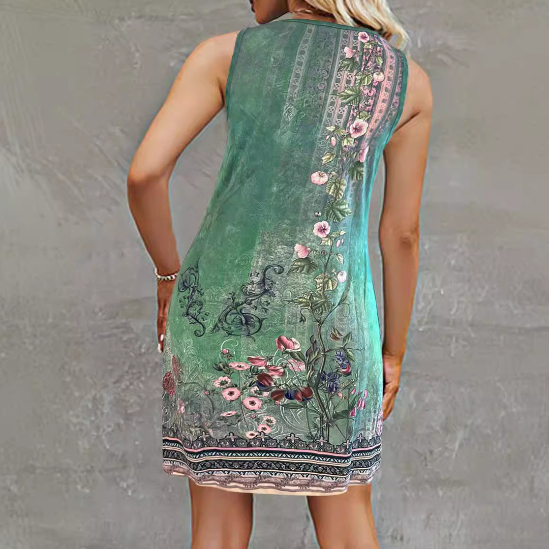 Women's sleeveless summer dress with trendy V-neck and button details Lune London