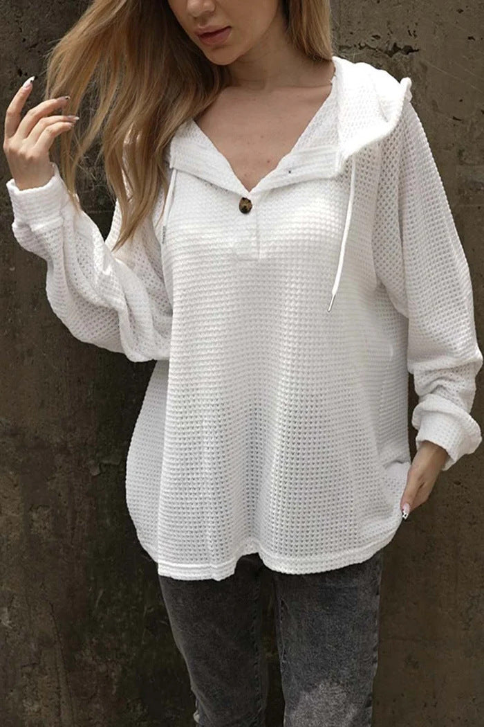 Casual hoodie for women with textured design and button details Lune London