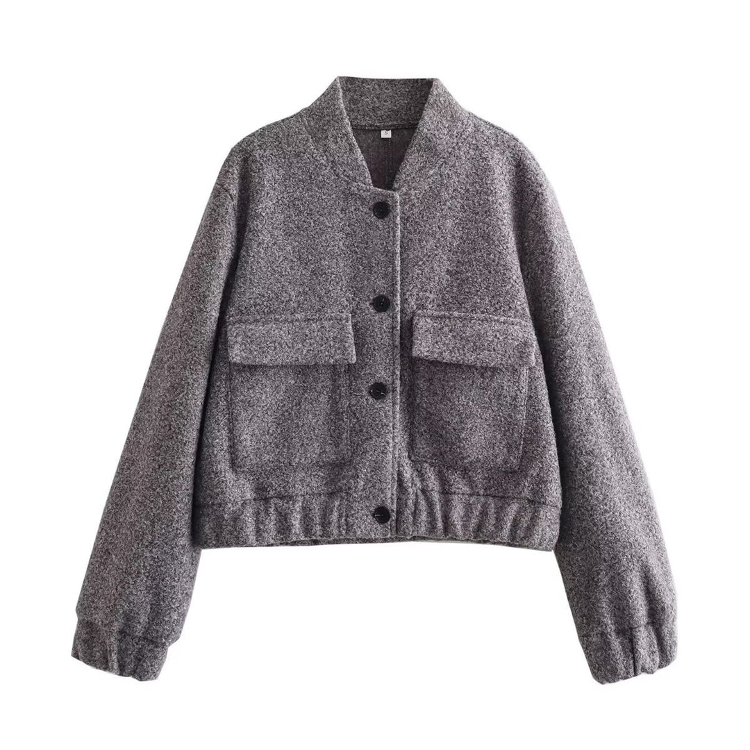 Cropped casual jacket for women with large patch pockets and elastic edges Lune London
