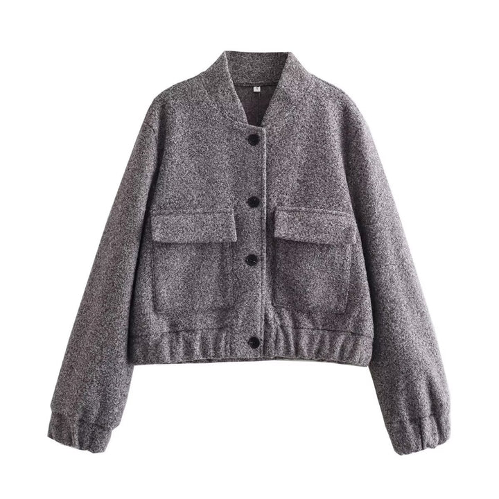 Cropped casual jacket for women with large patch pockets and elastic edges Lune London