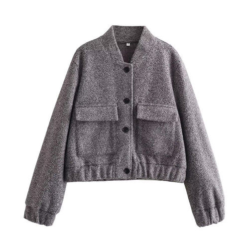 Cropped casual jacket for women with large patch pockets and elastic edges Lune London