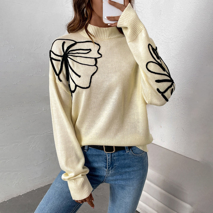 Soft knit sweater for women with floral pattern and high collar Lune London