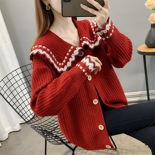 Women’s knit jacket with contrasting collar and button details Lune London