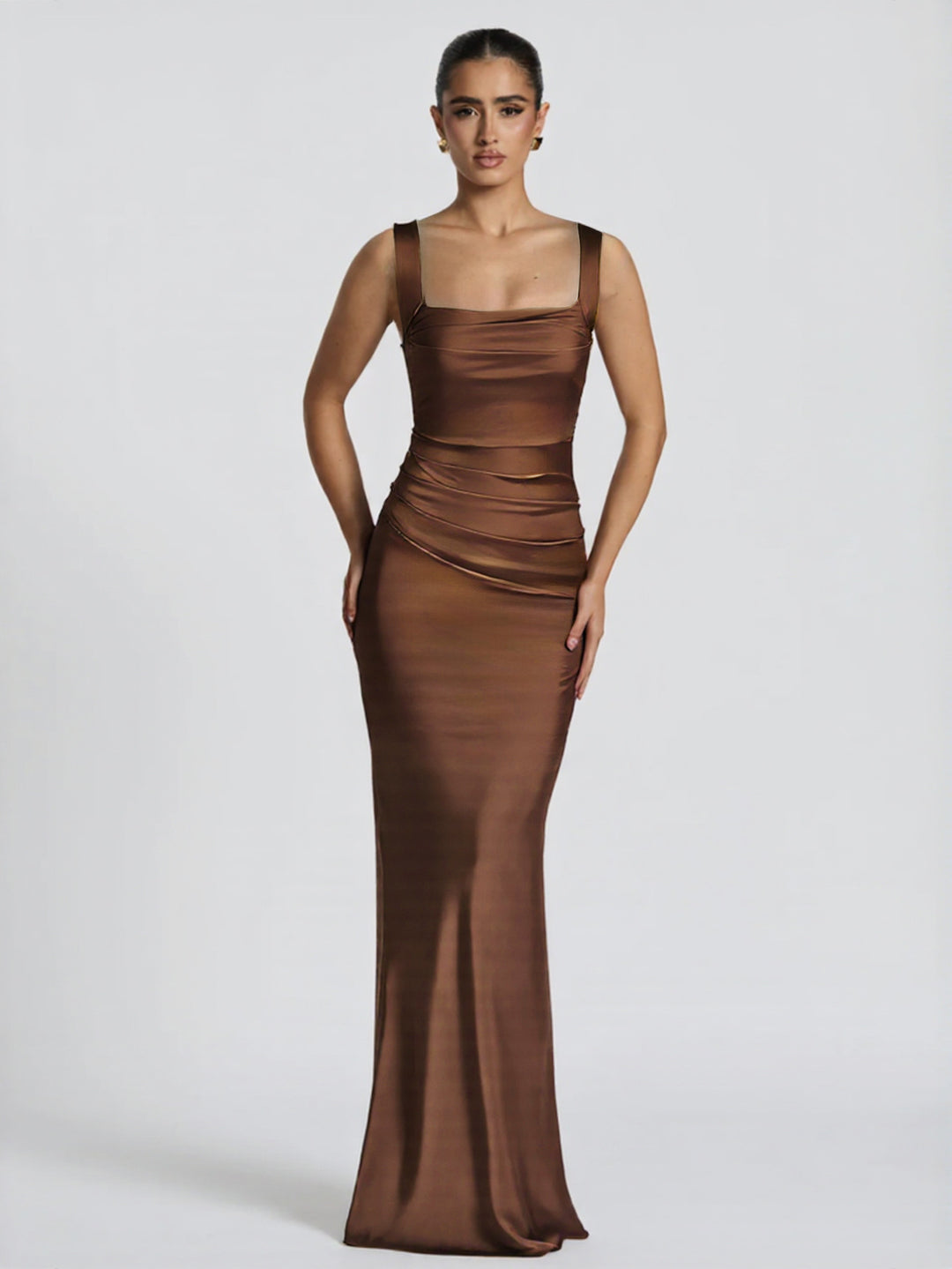 Women's Elegant Satin Maxi Dress with Figure-Flattering Design Lune London