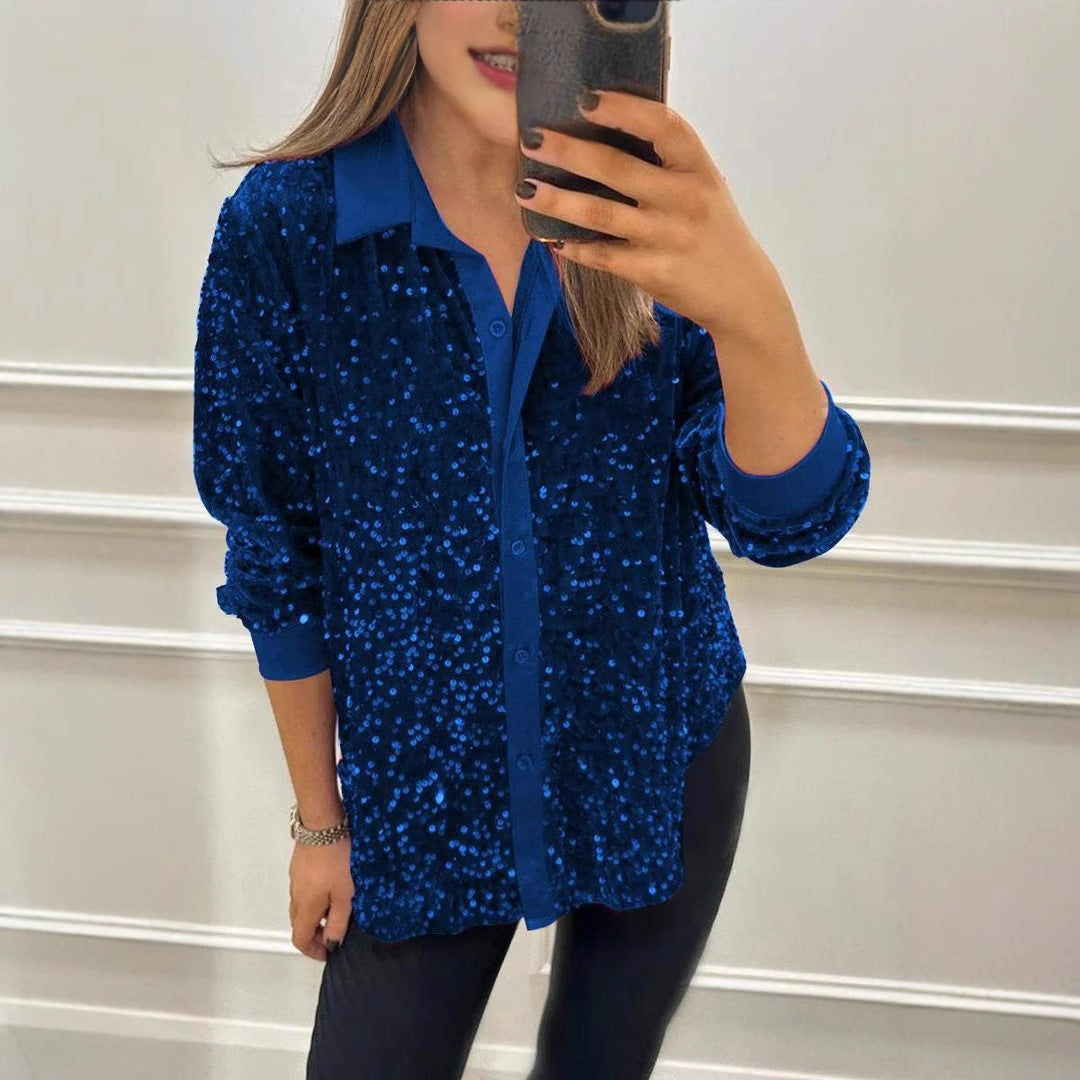 Blouse en sequins étincelants pour femmes avec col classique Chic & Stil