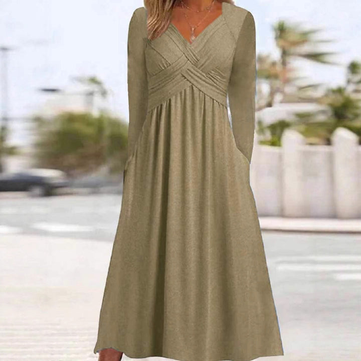 Ladies Elegant Maxi Dress with Draped Effect and Chic Pockets