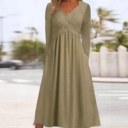 Ladies Elegant Maxi Dress with Draped Effect and Chic Pockets