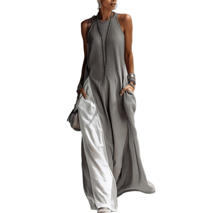 Women Casual Maxi Dress with Asymmetrical Cut and Deep Back Neckline Lune London