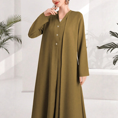 Elegant kaftan dress for women with continuous button placket Lune London