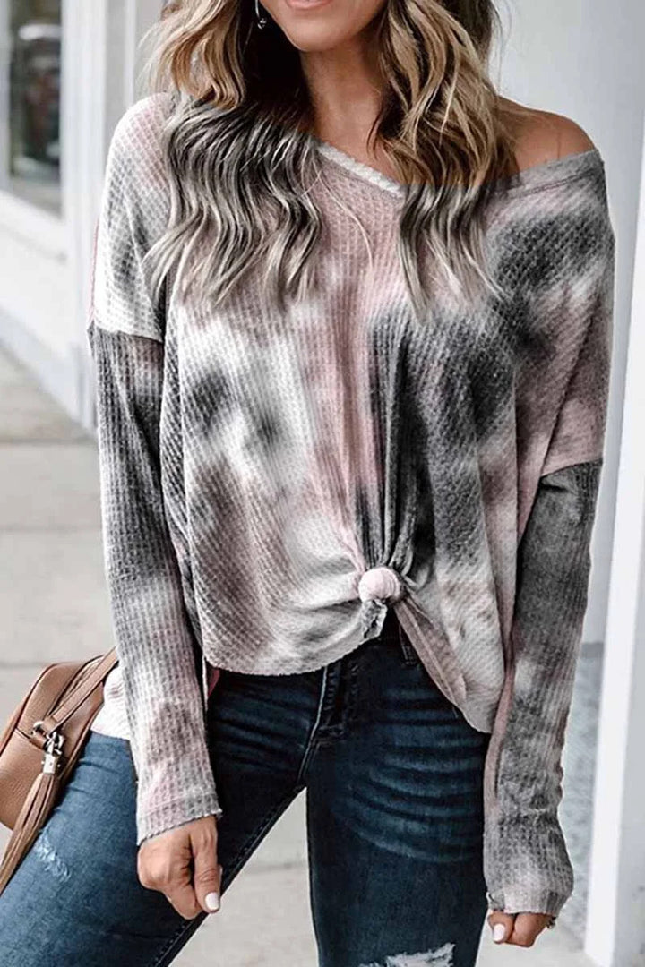 Waffle knit off-the-shoulder top for women Lune London