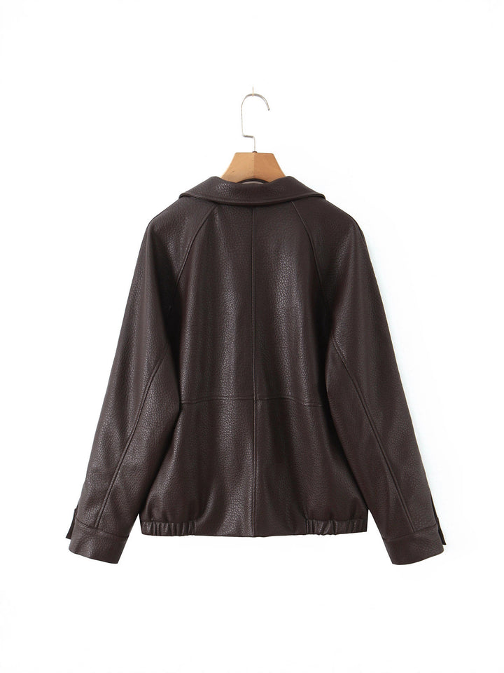 Faux leather jacket for women with double row of buttons and large lapels Lune London