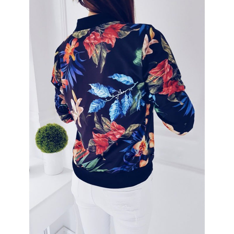 Women's bomber jacket with floral design and elastic cuffs Lune London