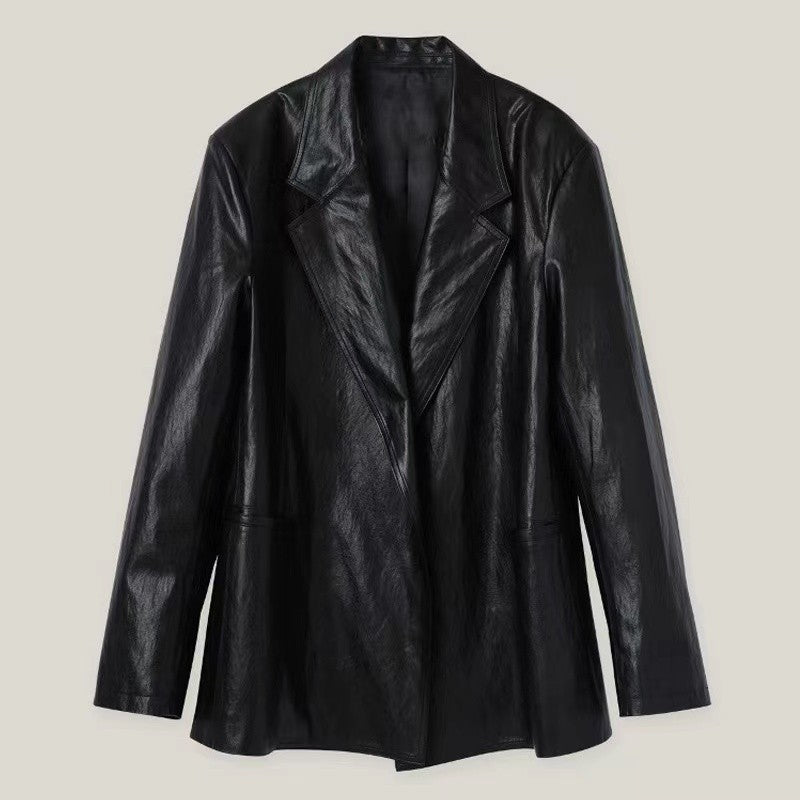 Blazer surdimensionné en faux cuir pour femmes Chic & Stil